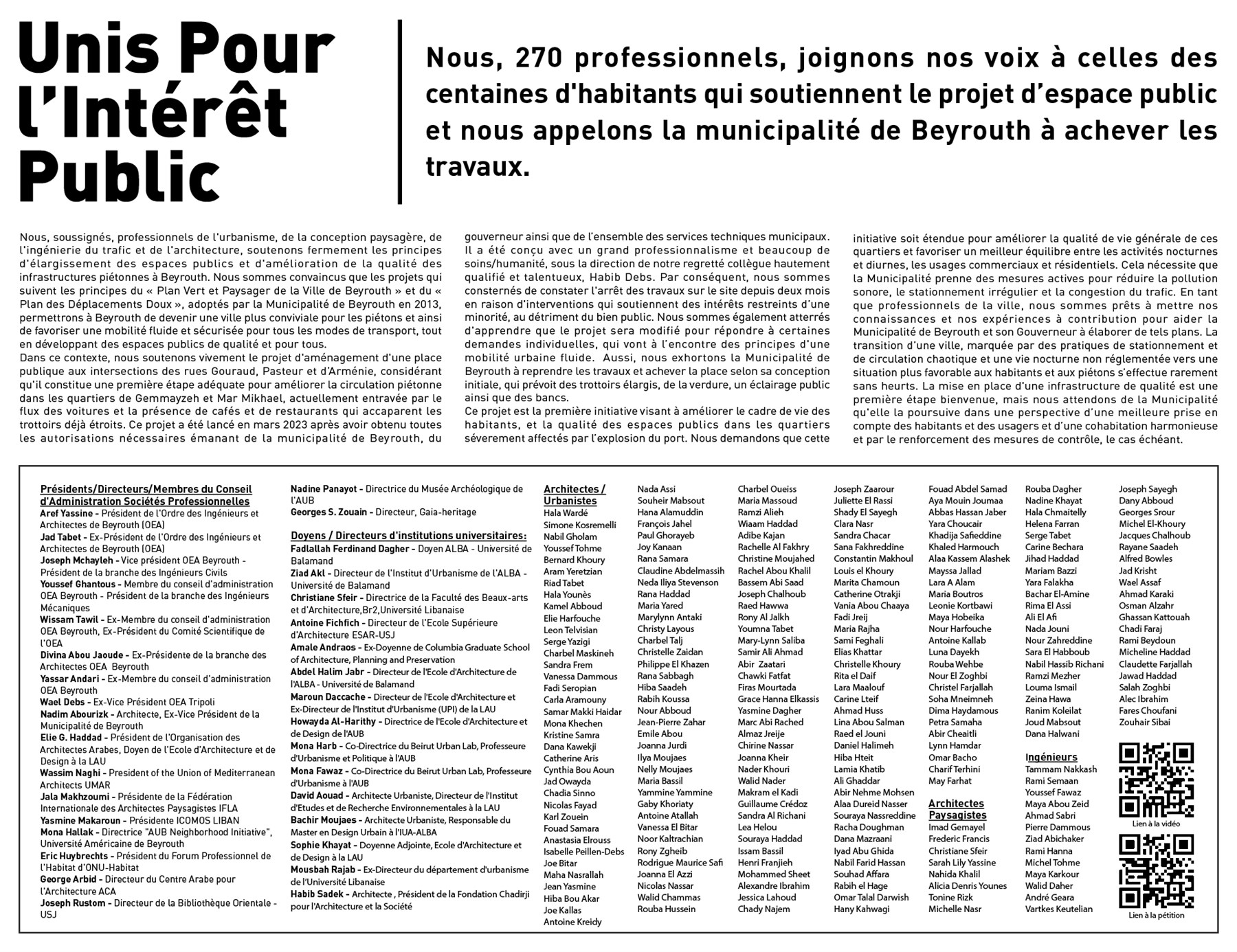 The petition as it appeared in L'Orient-Le Jour newspaper on Monday July 17, 2023