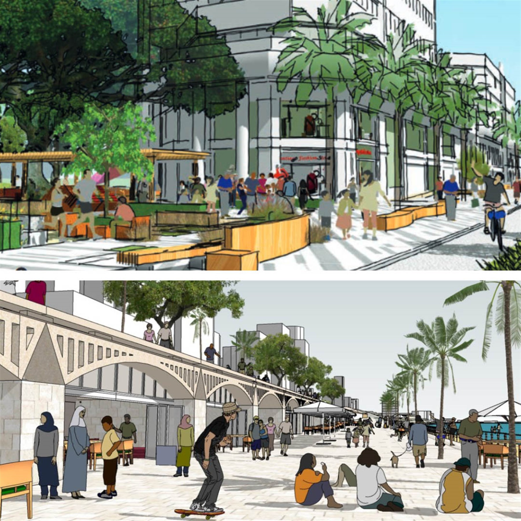 Above - Sketch from Plan Vert Project (2014), Habib Debs lead designer; Below - Sketch from Beirut Zone 10 (2018), Habib Debs lead Urban Designer, Beirut Urban Lab project (below)