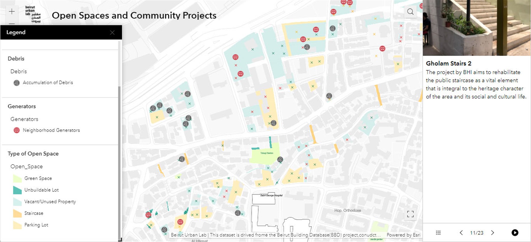 Map 2 - Open Spaces and Community Support Projects: This dataset displays publicly and privately owned vacant lots and gives information about their conditions. The map also locates a first set of community support projects led by CSOs, NGOs and INGOs.