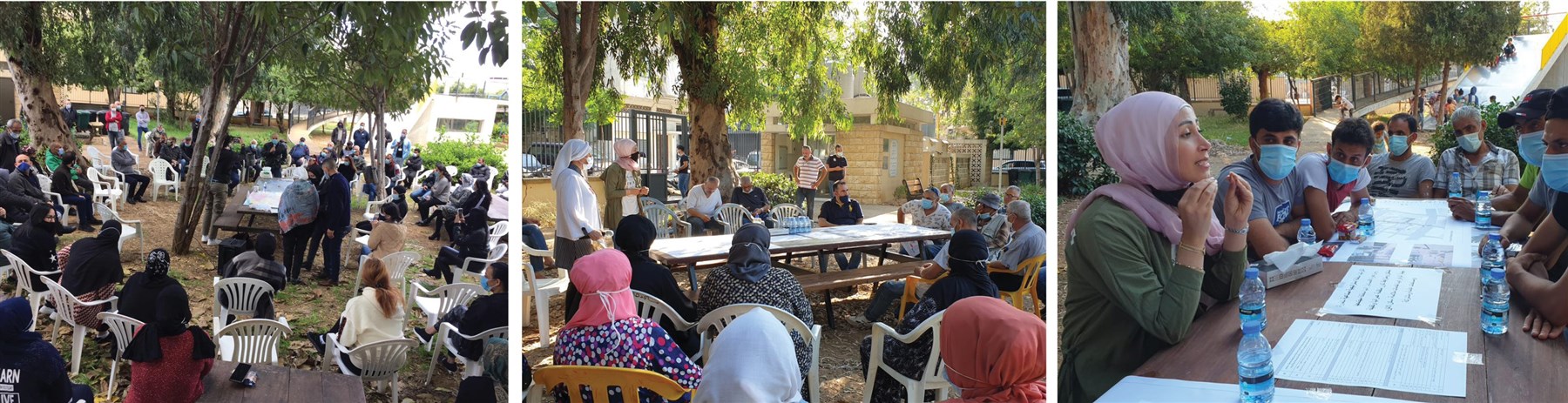 Town hall meetings in the public garden in Karantina on 11 April and 30 June 2021. Source: Left: Batoul Yassine, 2021, Middle and right: Yehya Al-Said, 2021