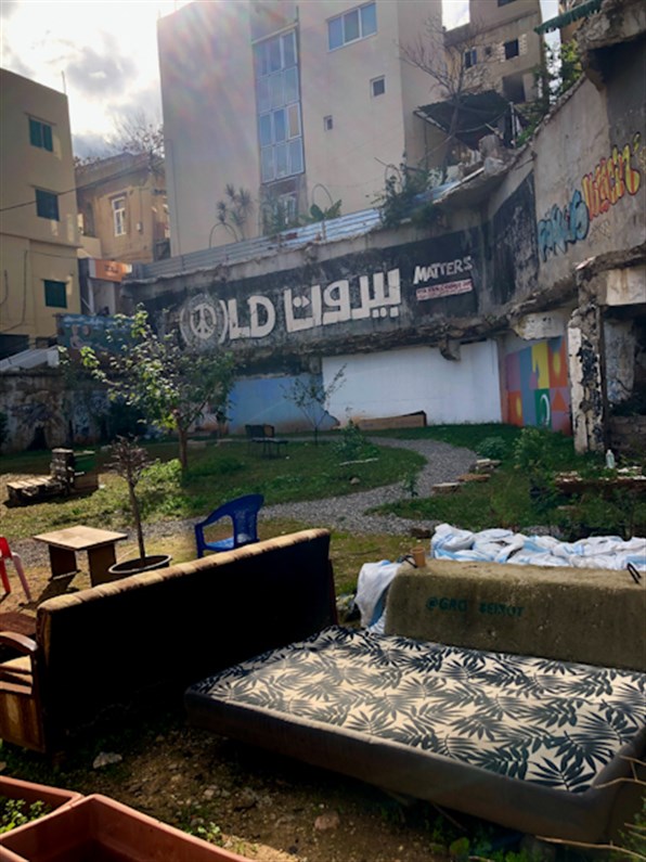 GRObeirut informally repurposed the vacant lot of the previous Laziza Factory into a communal space. (Source: Luna Dayekh, December, 2020)