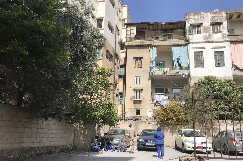 AUB parking lot used sometimes as break area for AUB janitors (Photo: Ranime Nahle, March 2020)